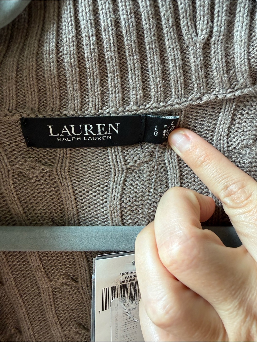 Lauren Ralph Lauren Cable-Knit Shawl Collar Buckled Cardigan Sweater - Taupe - Picture 5 of 6